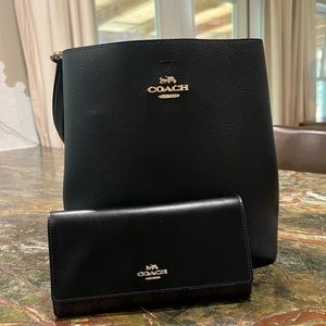 Authentic Coach Black Town Bucket Bag with Matching Wallet